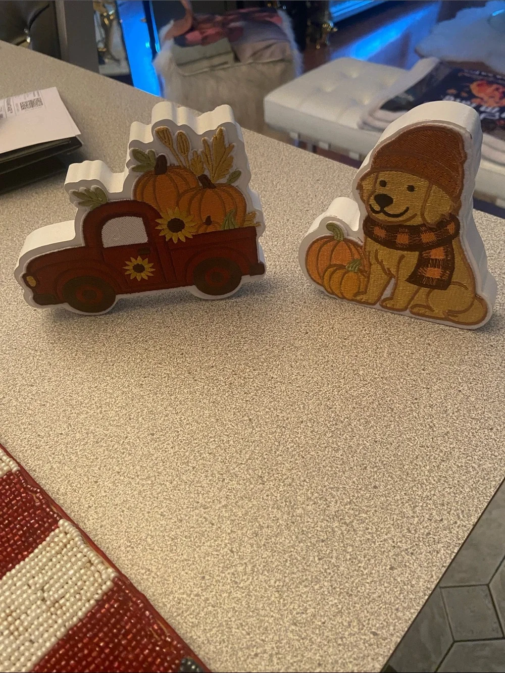 Fall Pumpkin Truck and Puppy Wooden Shelf Decor
